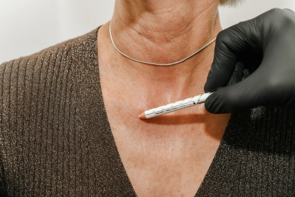 Close up of decolletage